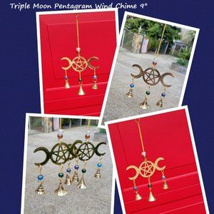 Triple Moon Pentagram Brass Wind Chime